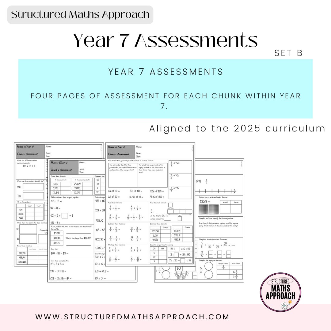Year 7 Structured Maths Approach Assessments - SET B