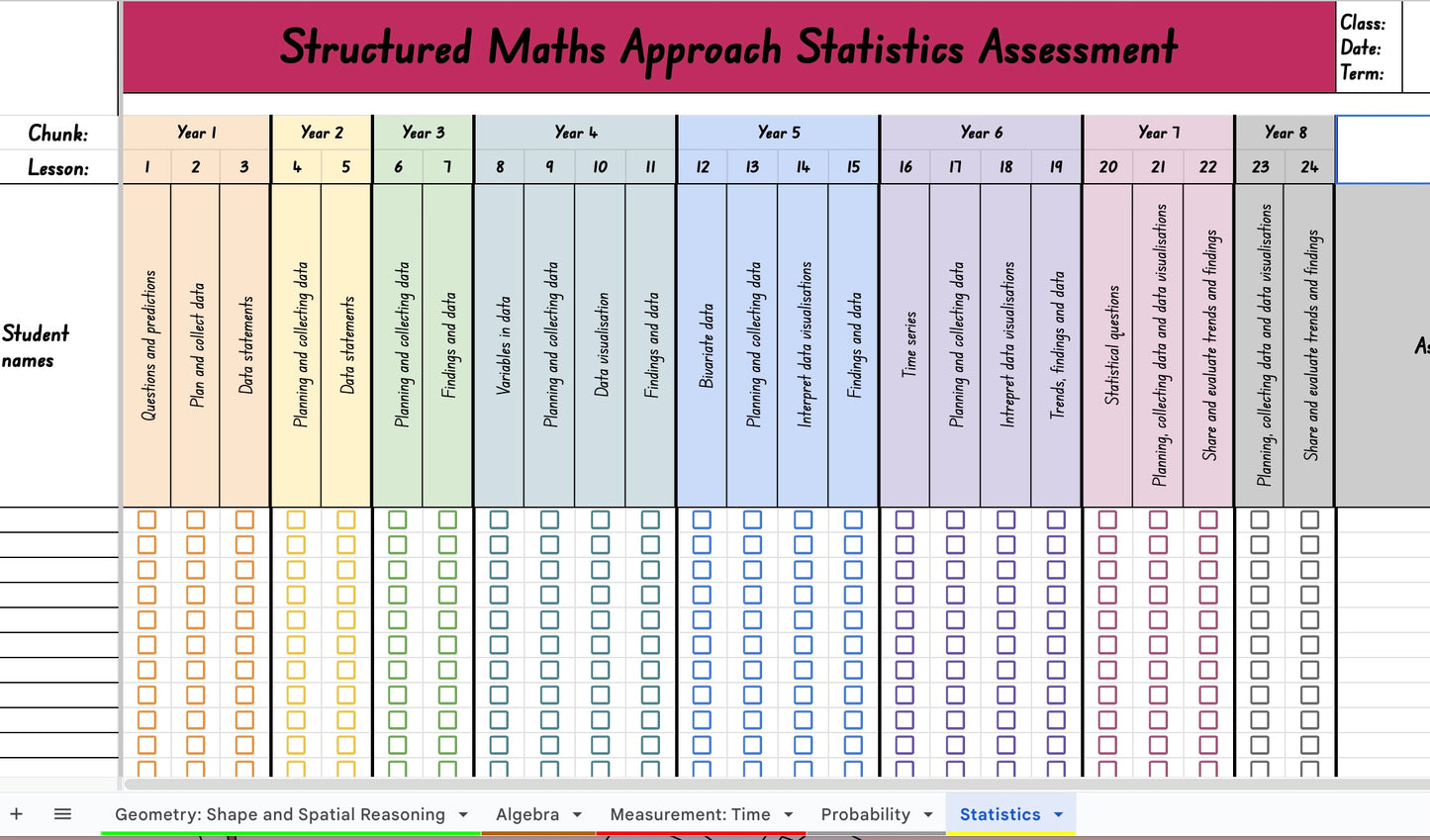 Structured Maths Approach Strand Assessment Tracker